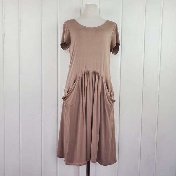 Garnet Hill Dresses & Skirts - Garnet Hill Mauve Front Pocket Scoop Neck Drapey Jersey Knit Dress Sz Small